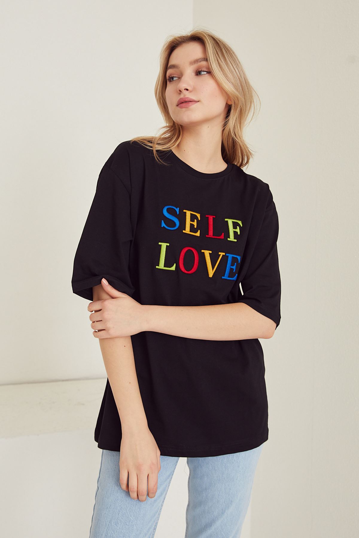 Self Love Baskılı T-shirt-Siyah