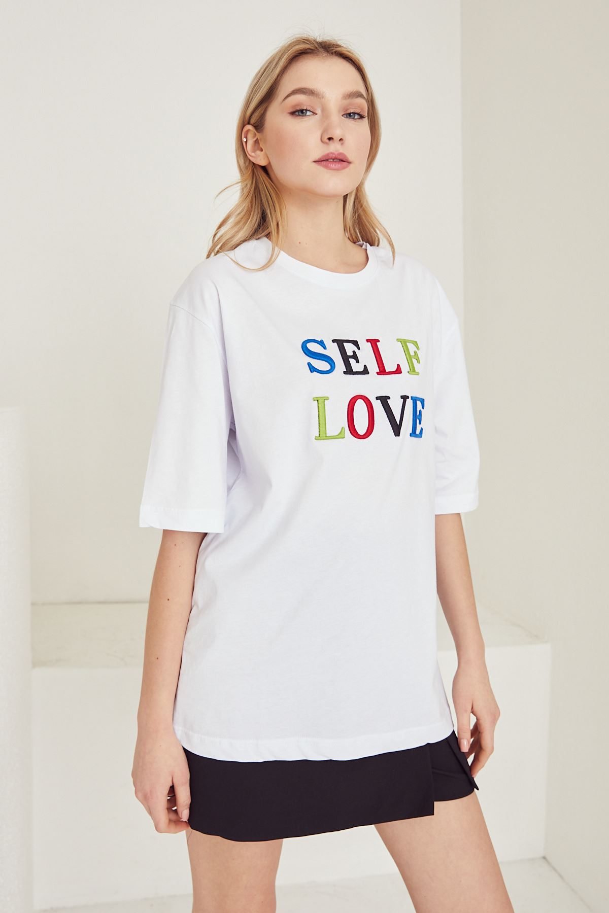 Self Love Baskılı T-shirt-Beyaz