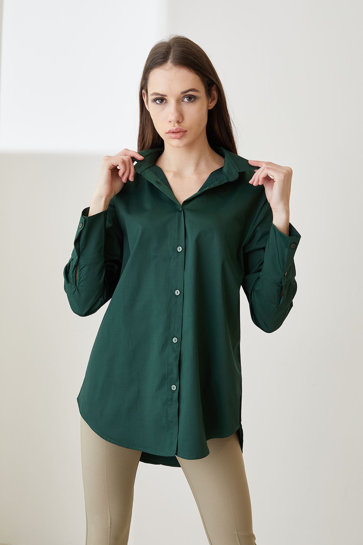 Oversize Gömlek-Koyu Yeşil