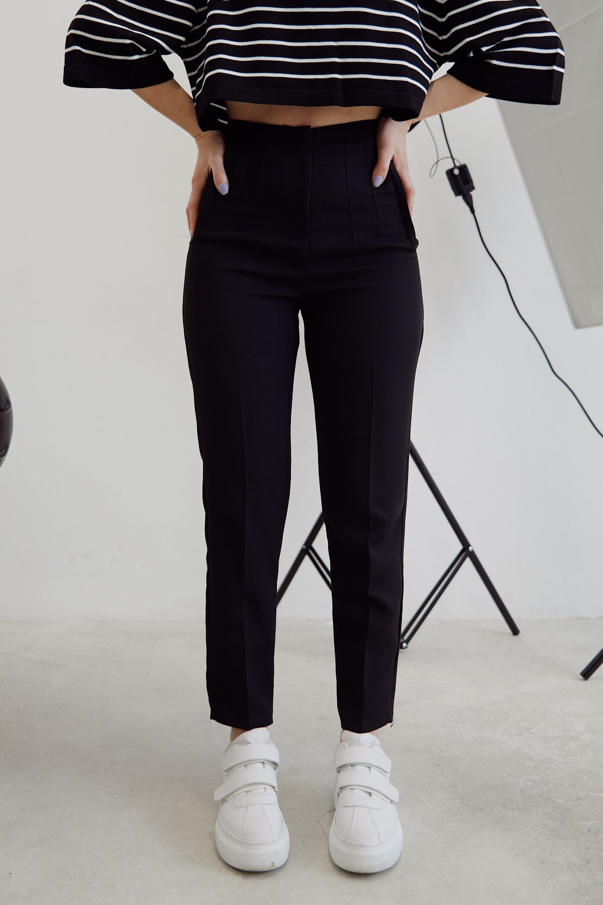 Fermuarlı Yüksek Bel Pantolon-Siyah
