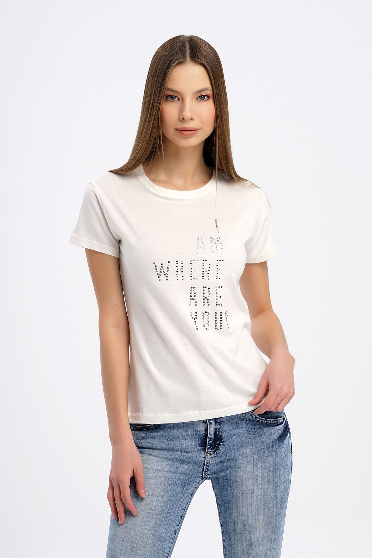 Baskılı T-shirt-Beyaz