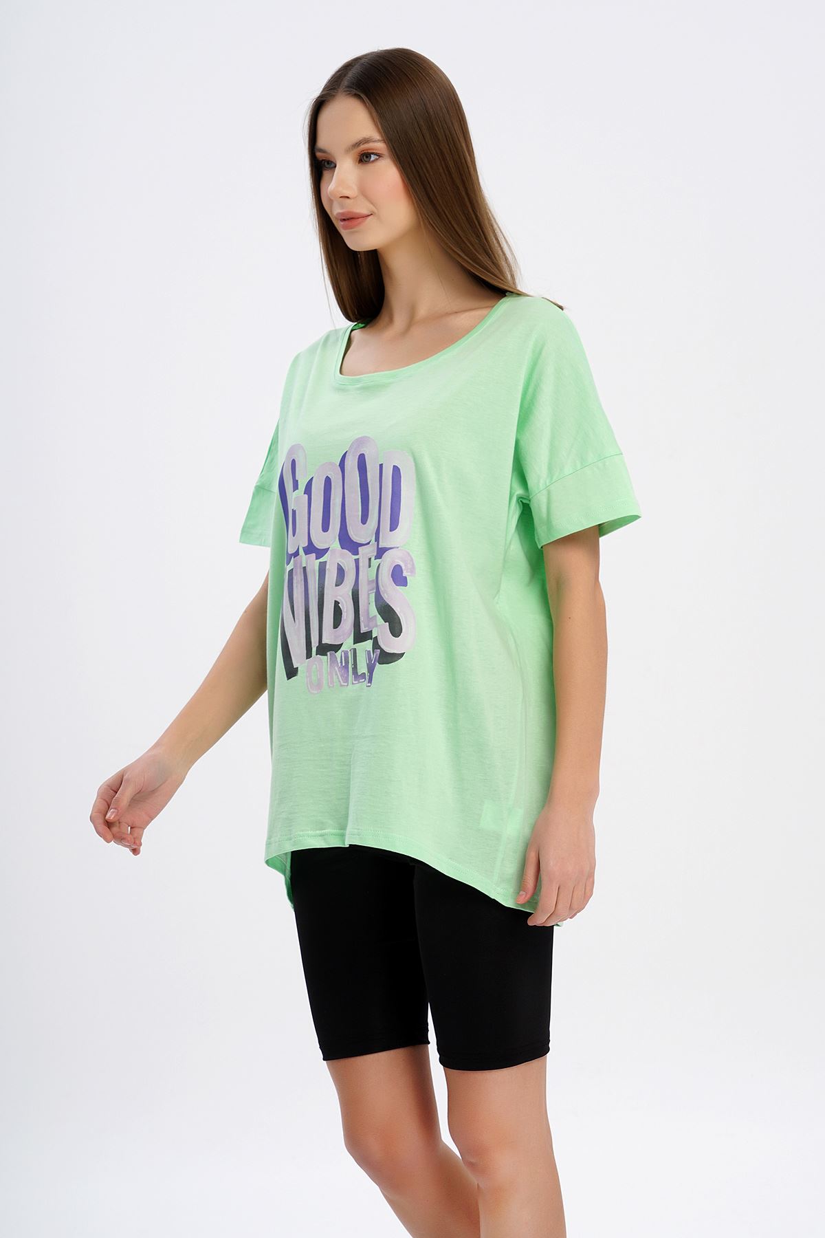 Good Vibes Baskılı T-shirt-Yeşil