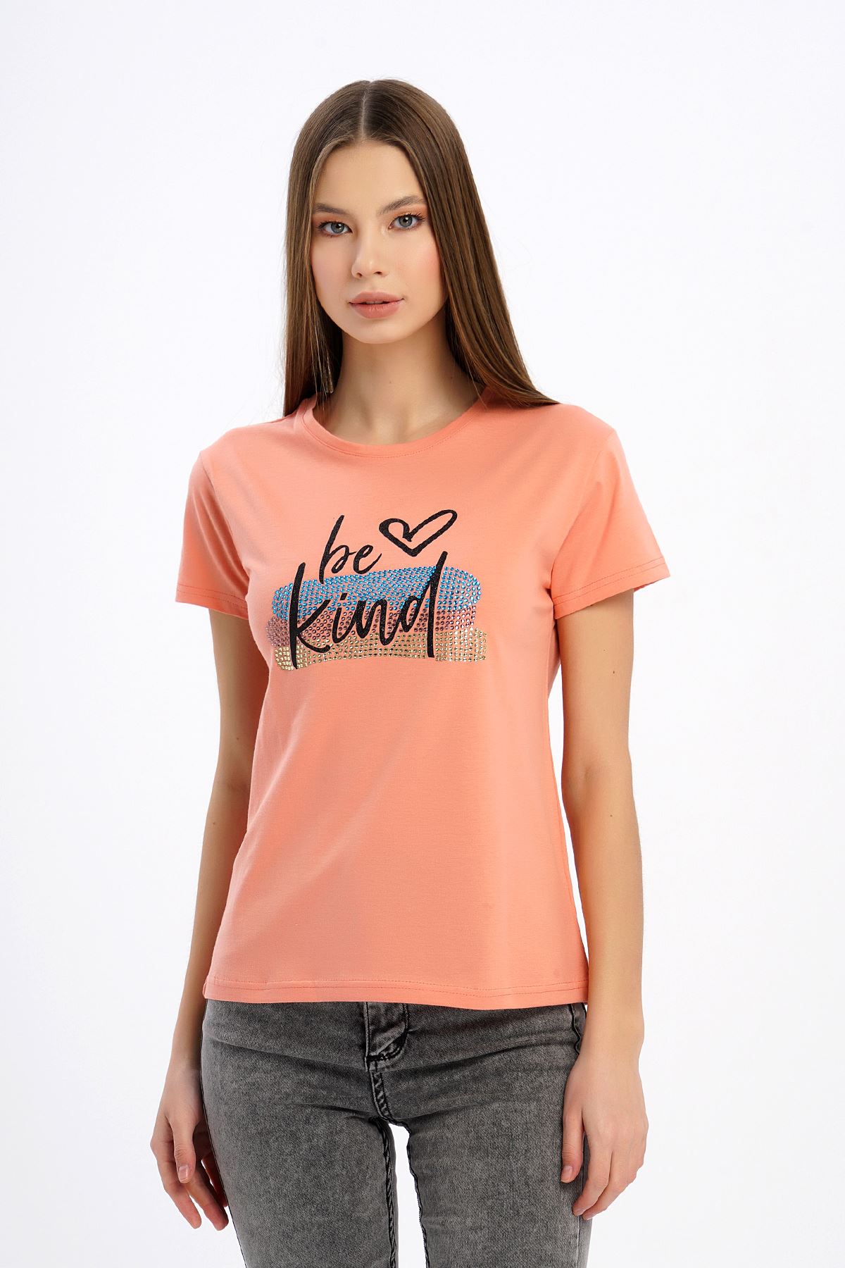 Be Kind Baskılı T-shirt-Somon